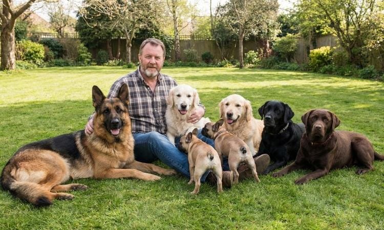 John Henry with family dogs