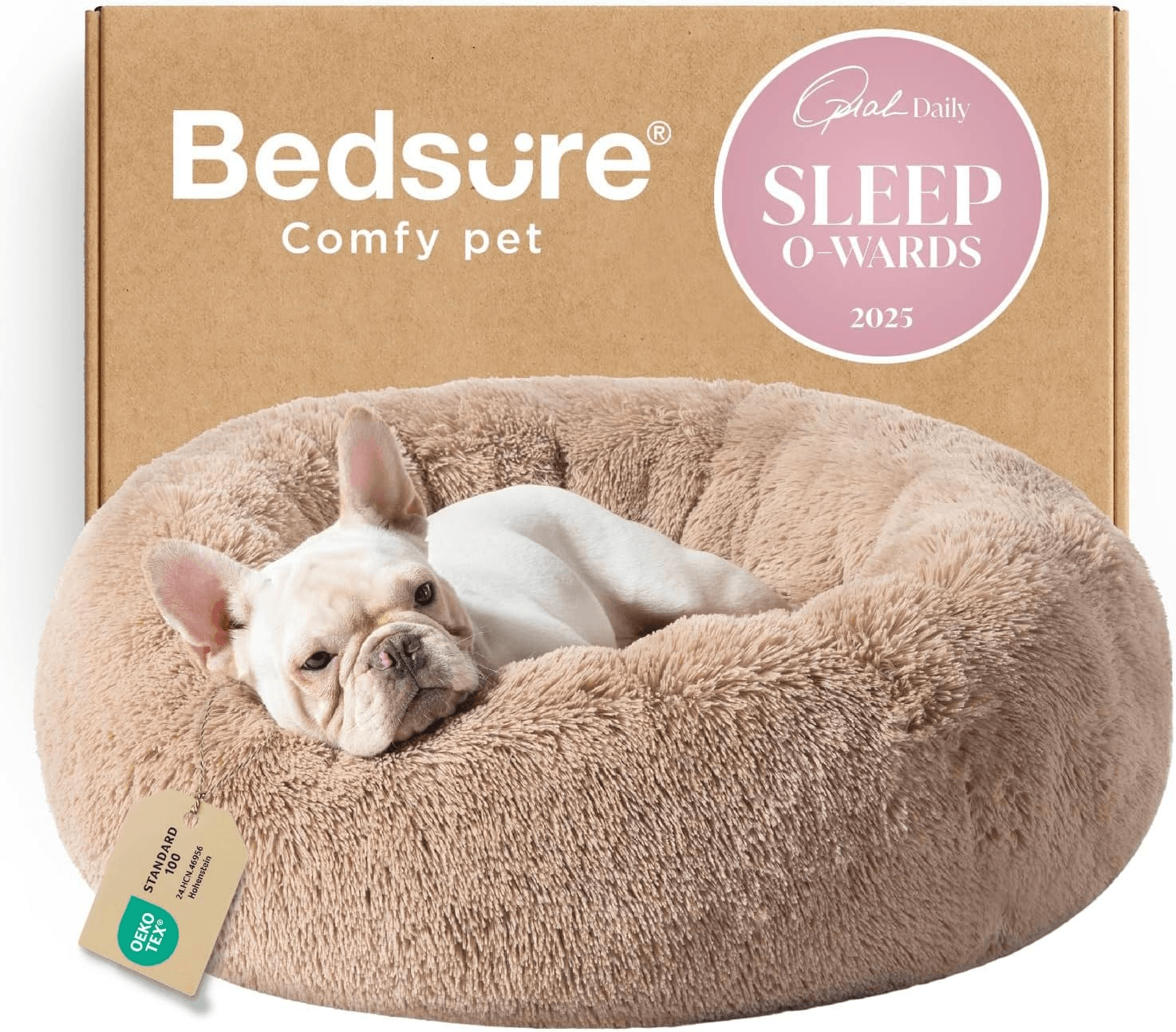 Bedsure Calming Dog Bed – Plush Donut Cuddler with Non-Slip Base, Machine-Washable, Extra Large for Medium & Large Dogs